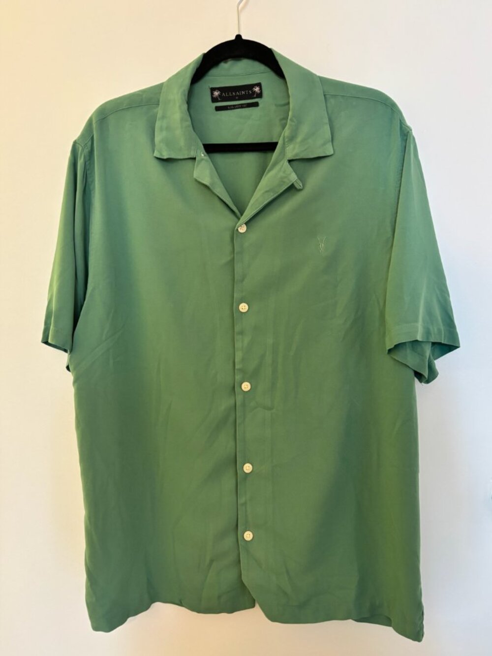 All Saints Relaxed Fit Green Button Down Short Sleeve Mens Size S